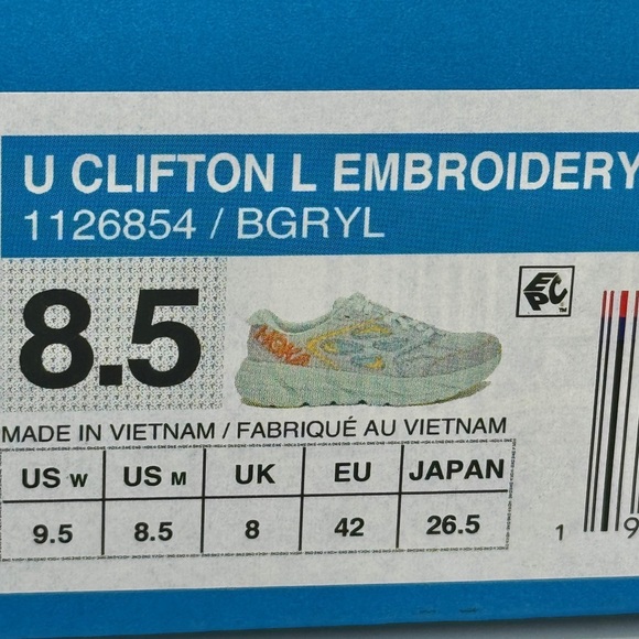 NWT Hoka Clifton Leather Embroidery UNISEX Shoes blue glass radiant yellow NEW - Picture 6 of 16